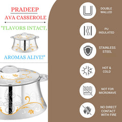 Pradeep Casserole AVA Gold Double Wall Serving Stainless Steel – Insulated Hot Pot Design Lid