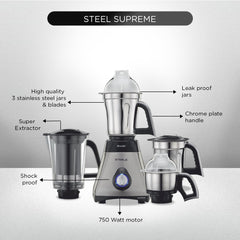 Preethi Mixer Grinder Steele Supreme MG 208 - 4 Jars 750 Watt
