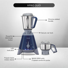 Preethi Mixer Grinder X Pro Duo MG 198 - 2 Jars 1300 Watt