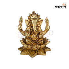Brass Lotus Ganesha Idol – 3.5 Inch Height | Decorative Vinayaka Statue for Pooja, Car Dashboard & Gifting