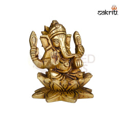 Brass Lotus Ganesha Idol – 3.5 Inch Height | Decorative Vinayaka Statue for Pooja, Car Dashboard & Gifting