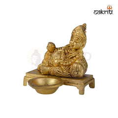 Brass Kubera Vilakku – 3.5 Inch Height | Wealth Lamp for Diwali, Pooja Room & Auspicious Decor