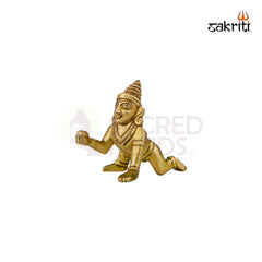 Brass Ladoo Krishna Idol – 3 Inch Height | Baby Krishna Statue for Janmashtami, Pooja & Gifting