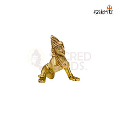 Brass Ladoo Krishna Idol – 3 Inch Height | Baby Krishna Statue for Janmashtami, Pooja & Gifting