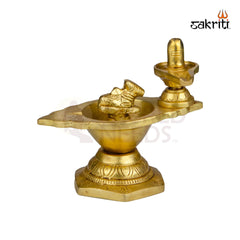 Brass Shivan Vilakku – 4.5 Inch Height | Shiva Oil Lamp for Pooja, Diwali & Home Decor