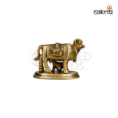 Brass Cow & Calf Statue – 2.7 Inch Height | Small Kamadhenu Idol for Pooja & Car Dashboard