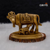 Brass Cow & Calf Statue – 2.7 Inch Height | Small Kamadhenu Idol for Pooja & Car Dashboard