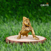 Brass Ladoo Krishna Idol – 2.4 Inch Height | Baby Krishna with Laddu for Janmashtami & Decor