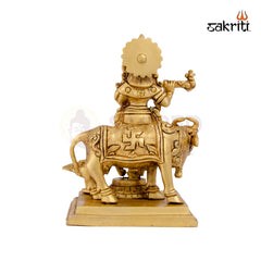 Brass Cow Krishna Standing – 7.5 Inch Height | Lord Krishna with Cow Brass Idol for Bhakti, Temple & Gifting