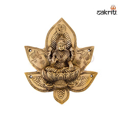 Brass Lotus Lakshmi Mounted – 8.5 Inch Height | Goddess Lakshmi Brass Idol Seated on Lotus for Wealth, Worship & Festive Decor