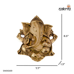 Brass Bombay Ganesha Mounted – 8.5 Inch | Decorative Wall Hanging Ganesha Idol for Pooja Room & Festive Decor