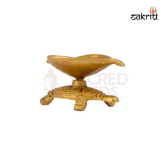 Brass Tortoise Leaf Vilakku – 1.4 Inch | Compact Brass Diya with Turtle Base for Wealth & Vastu