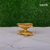 Brass Tortoise Leaf Vilakku – 1.4 Inch | Compact Brass Diya with Turtle Base for Wealth & Vastu