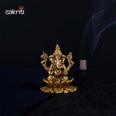 Brass Lotus Ganesha – 3 Inch | Ganesha Idol Seated on Lotus for Home Decor, Car Dashboard & Gifting