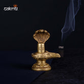 Brass Shiva Lingam with Snake – 2.8 Inch | Small Shivling Idol with Serpent for Home Mandir & Meditation