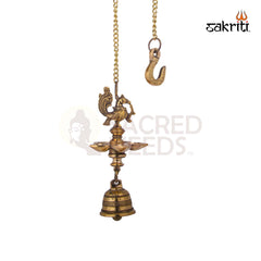 Brass Annam Vilakku 5 Mukh Hanging – 22.5 Inch | Traditional Five-Faced Hanging Lamp with Bird Design