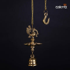 Brass Annam Vilakku 5 Mukh Hanging – 22.5 Inch | Traditional Five-Faced Hanging Lamp with Bird Design