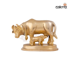 Brass Cow & Calf – 2.8 Inch | Kamadhenu Idol with Calf for Pooja Room, Prosperity & Blessings