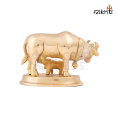 Brass Cow & Calf – 2.8 Inch | Kamadhenu Idol with Calf for Pooja Room, Prosperity & Blessings