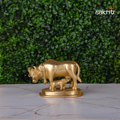 Brass Cow & Calf – 2.8 Inch | Kamadhenu Idol with Calf for Pooja Room, Prosperity & Blessings