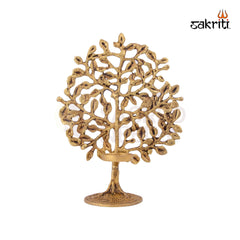 Brass Tree with Holder – 8.5 Inch | Decorative Tree Holder for Diyas, Bells & Pooja Decor