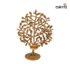 Brass Tree with Holder – 8.5 Inch | Decorative Tree Holder for Diyas, Bells & Pooja Decor