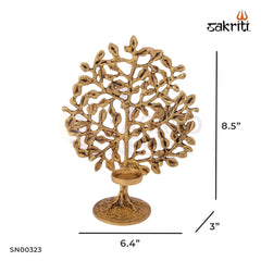 Brass Tree with Holder – 8.5 Inch | Decorative Tree Holder for Diyas, Bells & Pooja Decor