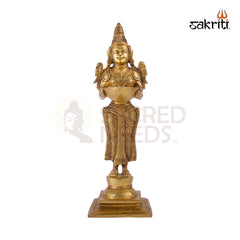 Brass Pavai Vilakku – 14.7 Inch Height | Tall Standing Lady Brass Oil Lamp for Home Pooja & South Indian Decor