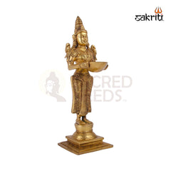 Brass Pavai Vilakku – 14.7 Inch Height | Tall Standing Lady Brass Oil Lamp for Home Pooja & South Indian Decor