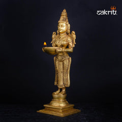 Brass Pavai Vilakku – 14.7 Inch Height | Tall Standing Lady Brass Oil Lamp for Home Pooja & South Indian Decor