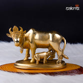 Brass Cow & Calf – 4.3 Inch Height | Traditional Brass Sculpture of Cow and Calf for Pooja & Decoration