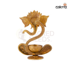 Brass Ganesha with Deepam – 9 Inch Height | Brass Lord Ganesha Statue with Deepam for Pooja