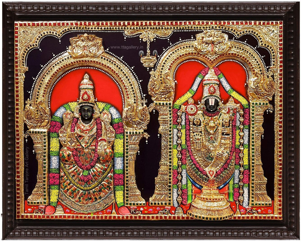 3D Balaji Padmavathi Red Tanjore Painting
