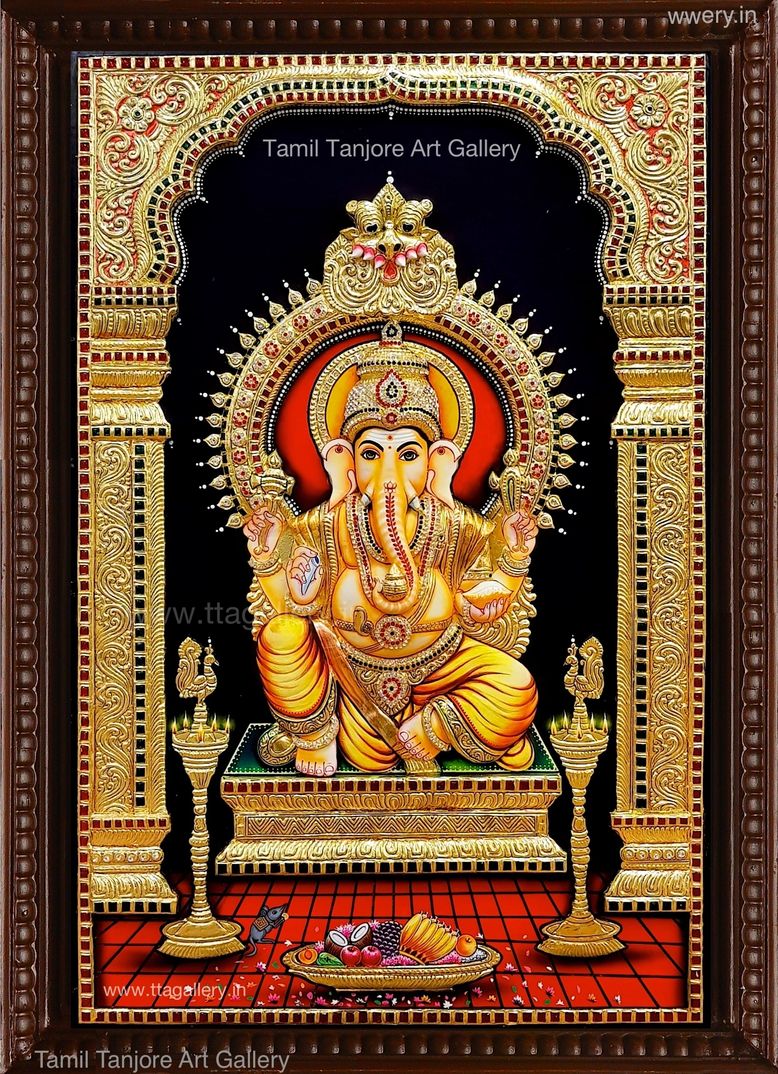 3D Raja Ganesha Tanjore Painting