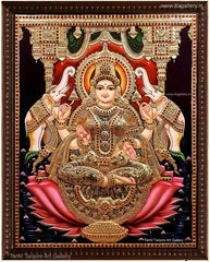 Gaja Lakshmi Antique Finish Semi Embossed Tanjore Painting