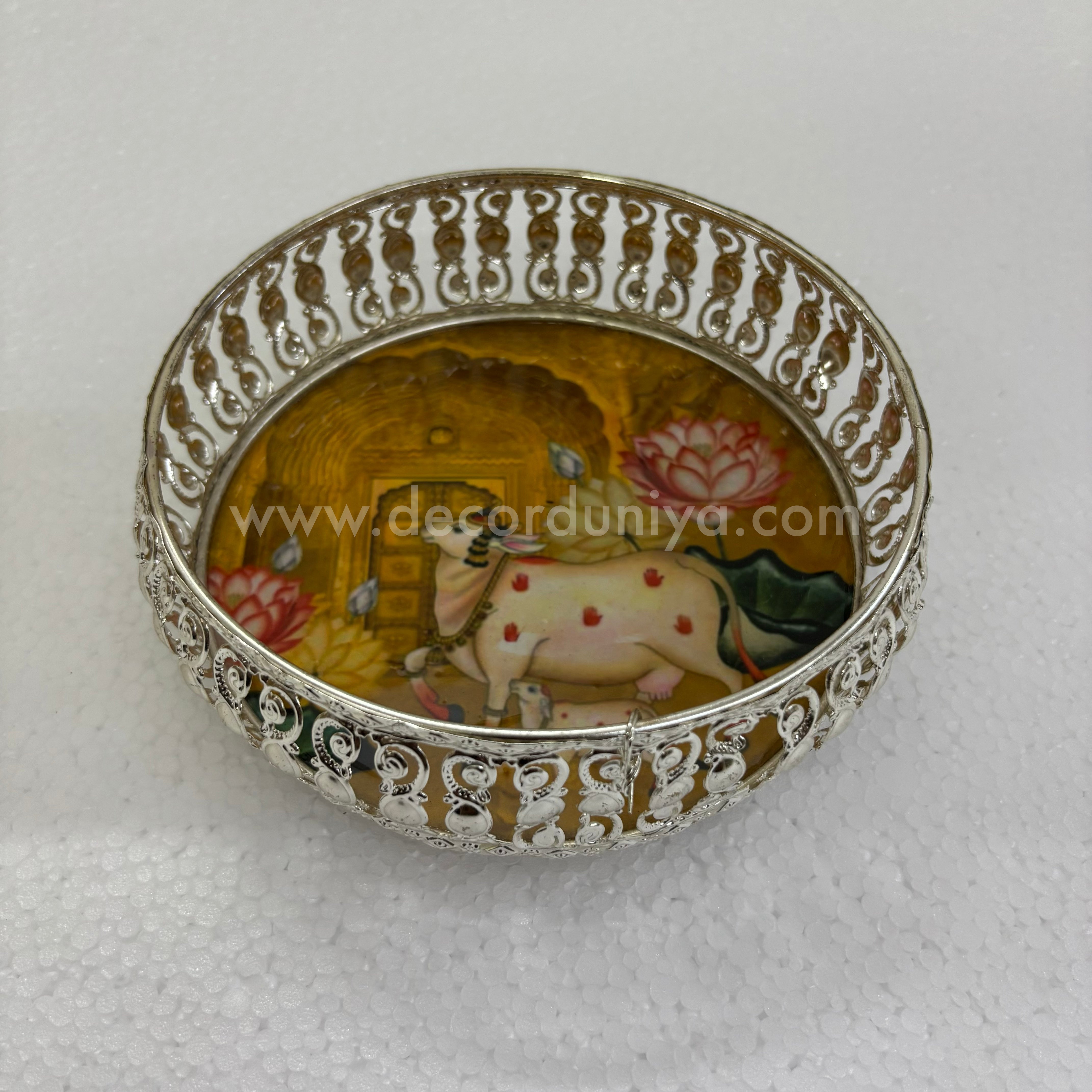 German Silver Pichwai Tray | Traditional Decorative Serving and Pooja Tray