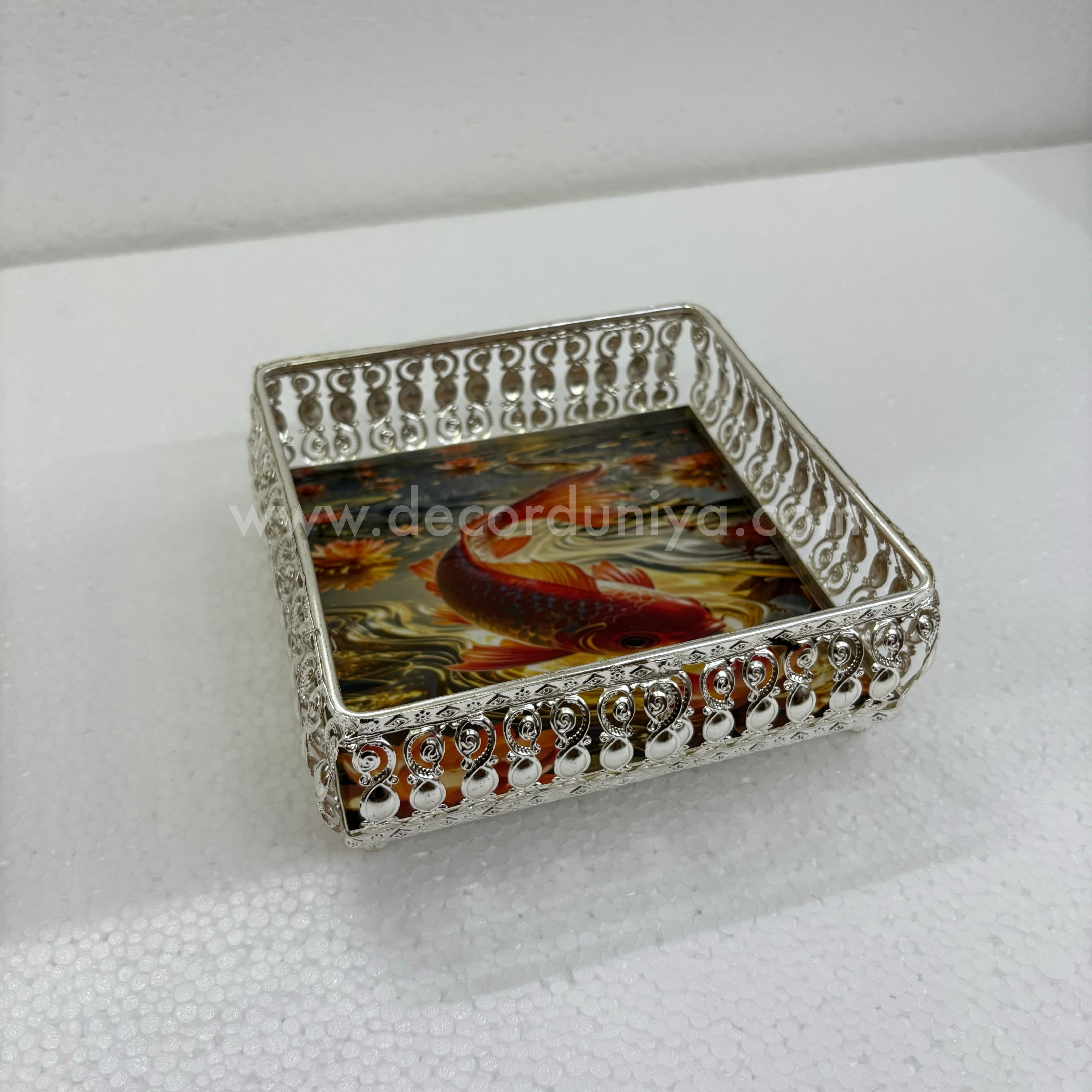German Silver Pichwai Tray square| Traditional Decorative Serving and Pooja Tray