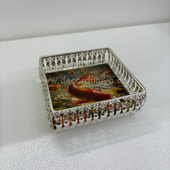 German Silver Pichwai Tray square| Traditional Decorative Serving and Pooja Tray