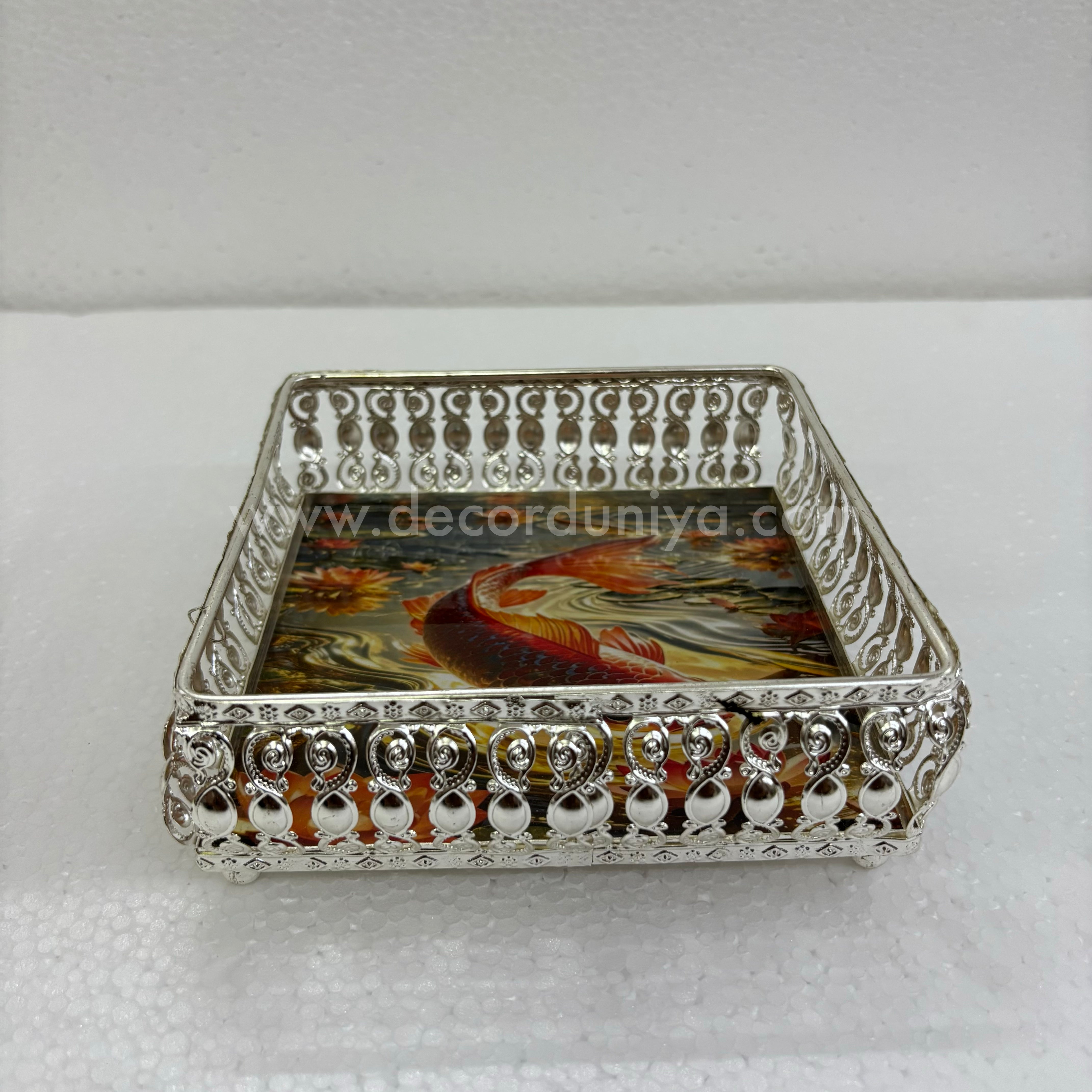 German Silver Pichwai Tray square| Traditional Decorative Serving and Pooja Tray