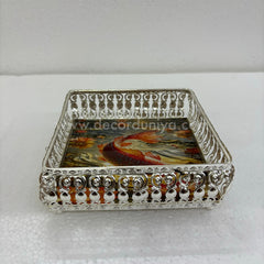 German Silver Pichwai Tray square| Traditional Decorative Serving and Pooja Tray