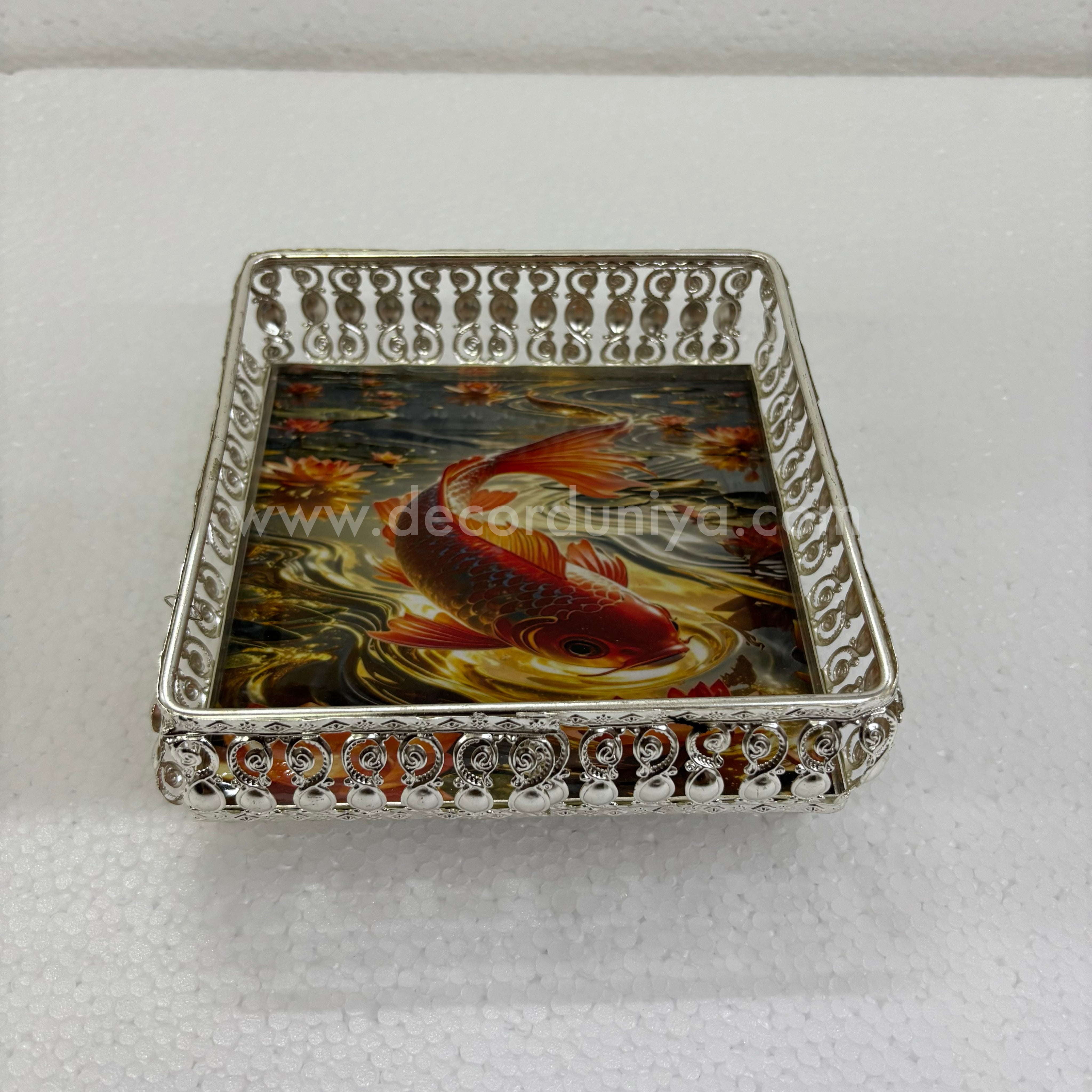 German Silver Pichwai Tray square| Traditional Decorative Serving and Pooja Tray