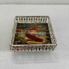 German Silver Pichwai Tray square| Traditional Decorative Serving and Pooja Tray