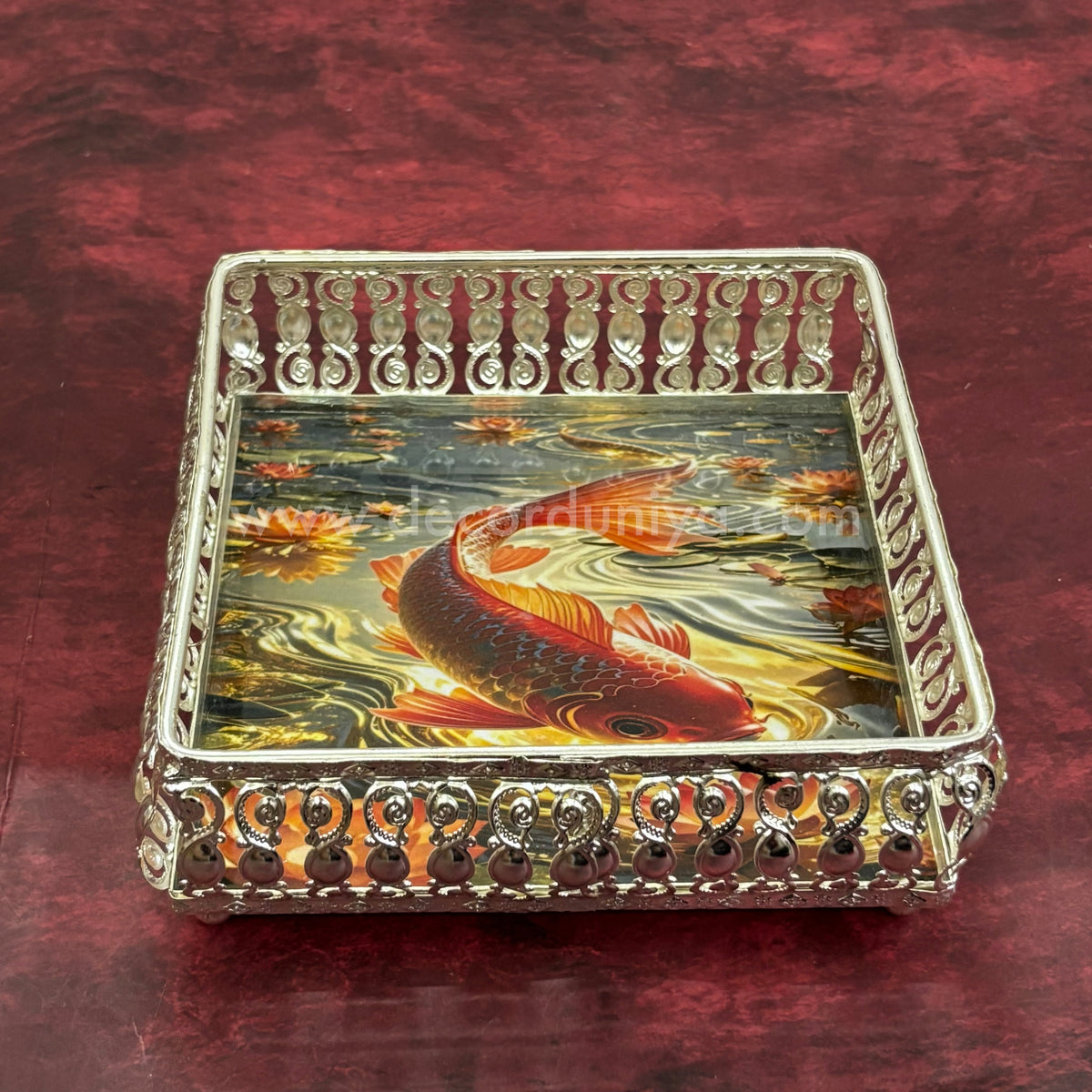German Silver Pichwai Tray square| Traditional Decorative Serving and Pooja Tray