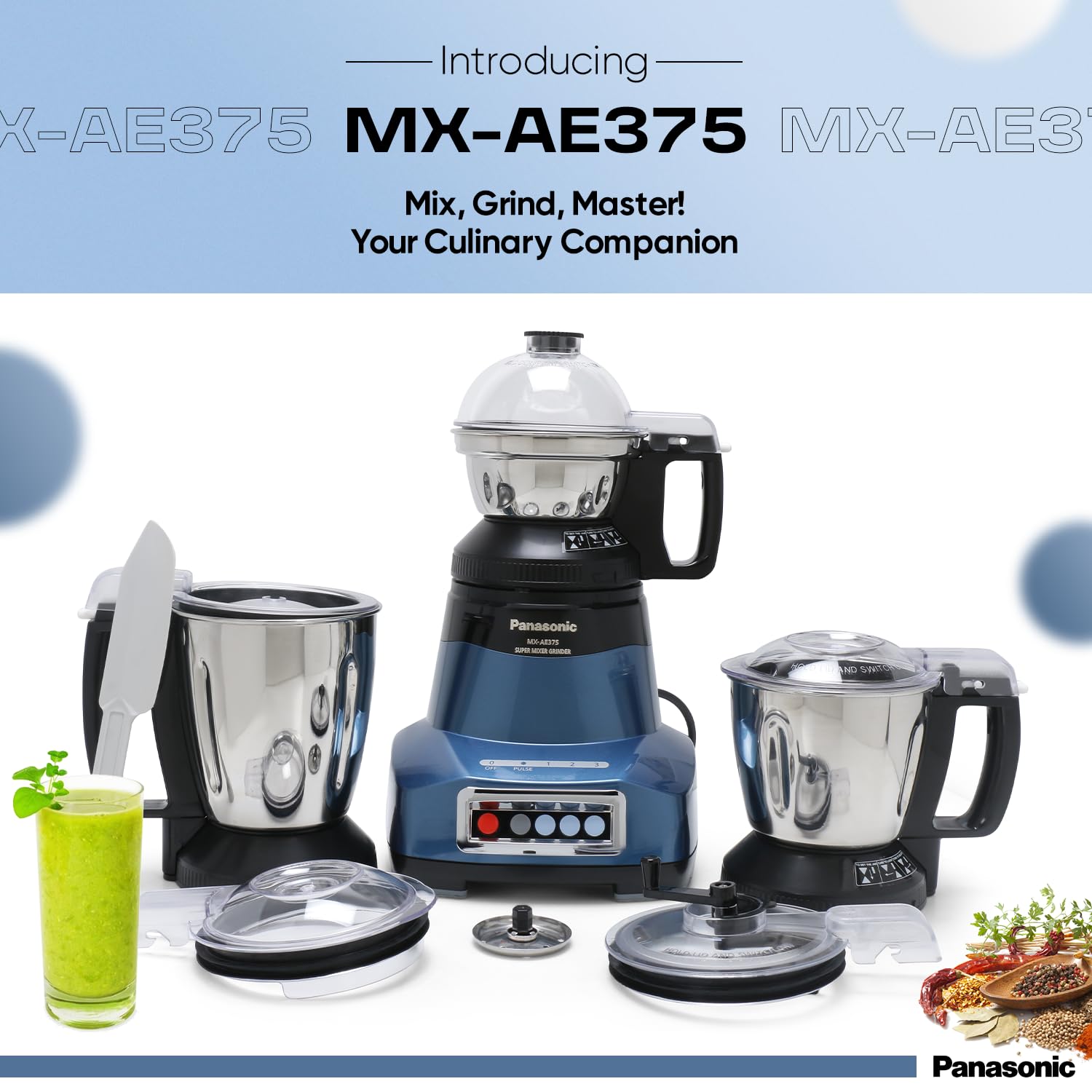 Panasonic Mixer Grinder MX-AE375 - 3 Jars 750 Watts