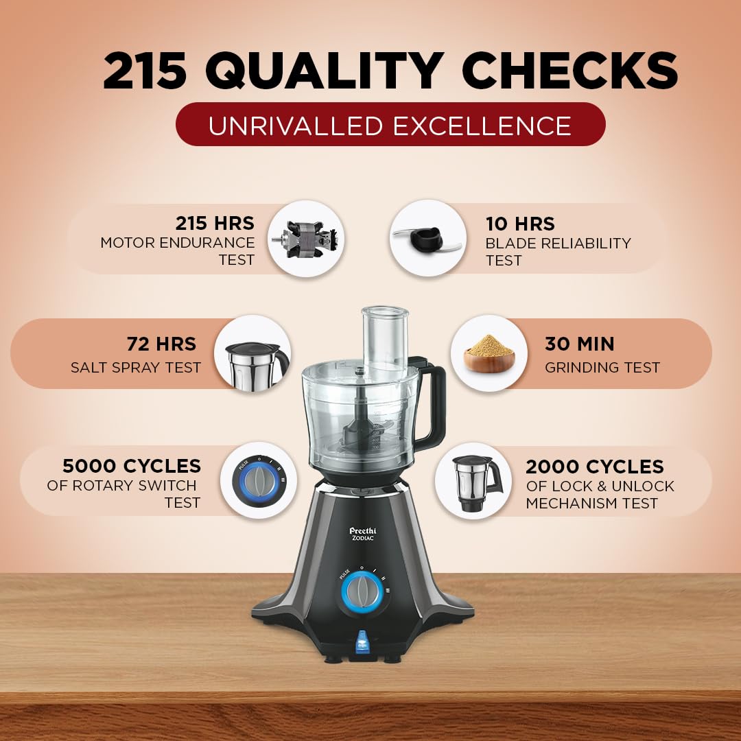 Preethi Mixer Grinder ZODIAC Juicer MG218 - 5 Jars 750 Watt