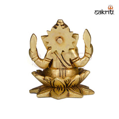 Brass Lotus Ganesha Idol – 3.5 Inch Height | Decorative Vinayaka Statue for Pooja, Car Dashboard &amp; Gifting