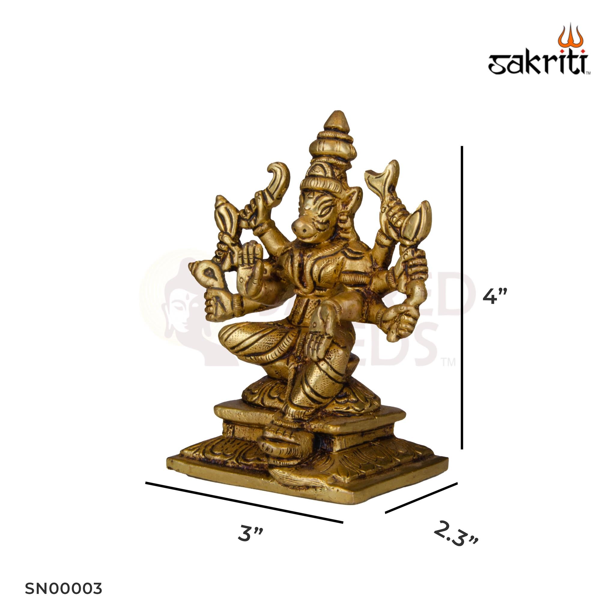 Brass Varahi Idol – 4 Inch Height | Powerful Goddess Statue for Navaratri, Pooja & Decor
