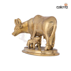 Brass Cow & Calf Statue – 3.5 Inch Height | Kamadhenu Idol for Vastu, Pooja Room & Decor
