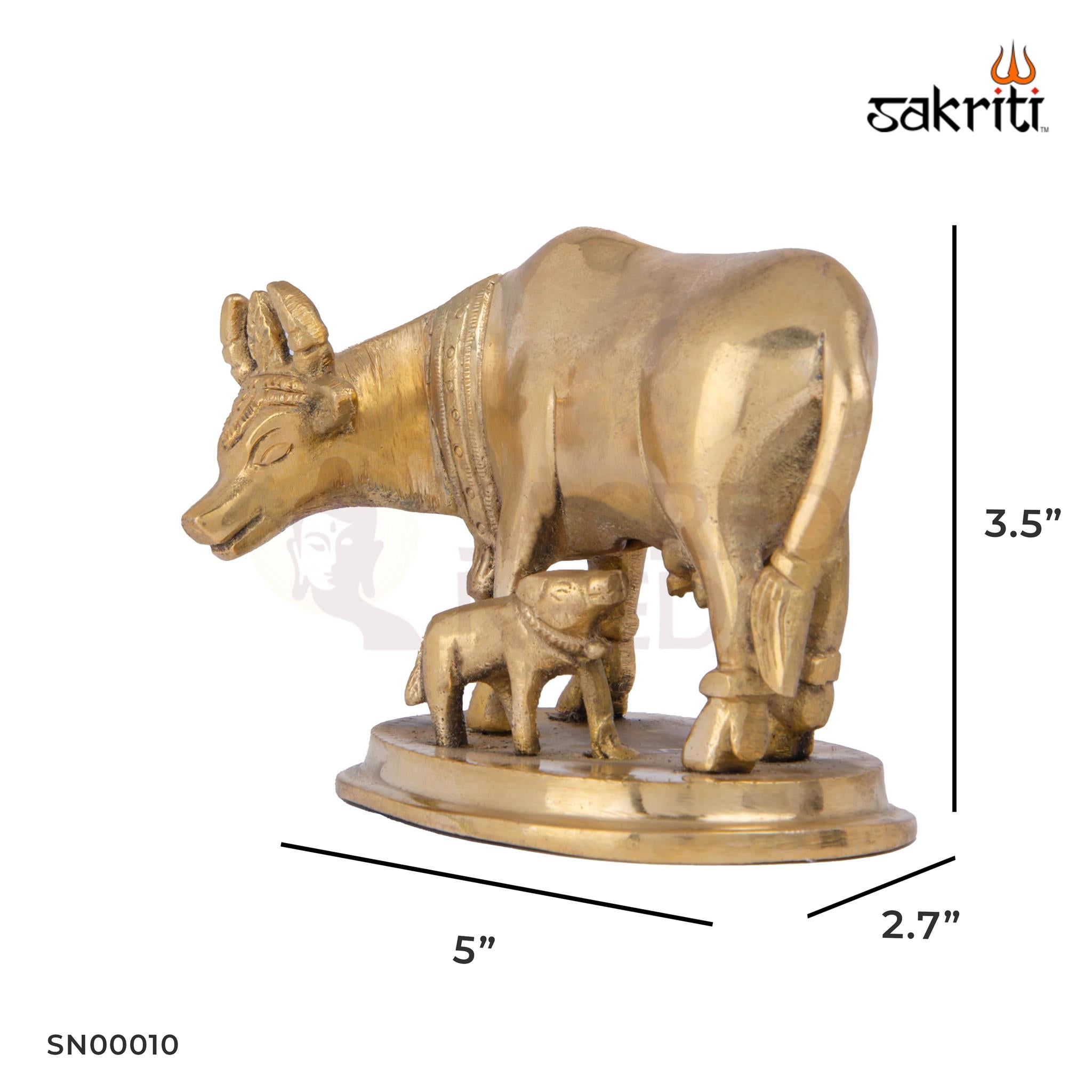Brass Cow & Calf Statue – 3.5 Inch Height | Kamadhenu Idol for Vastu, Pooja Room & Decor