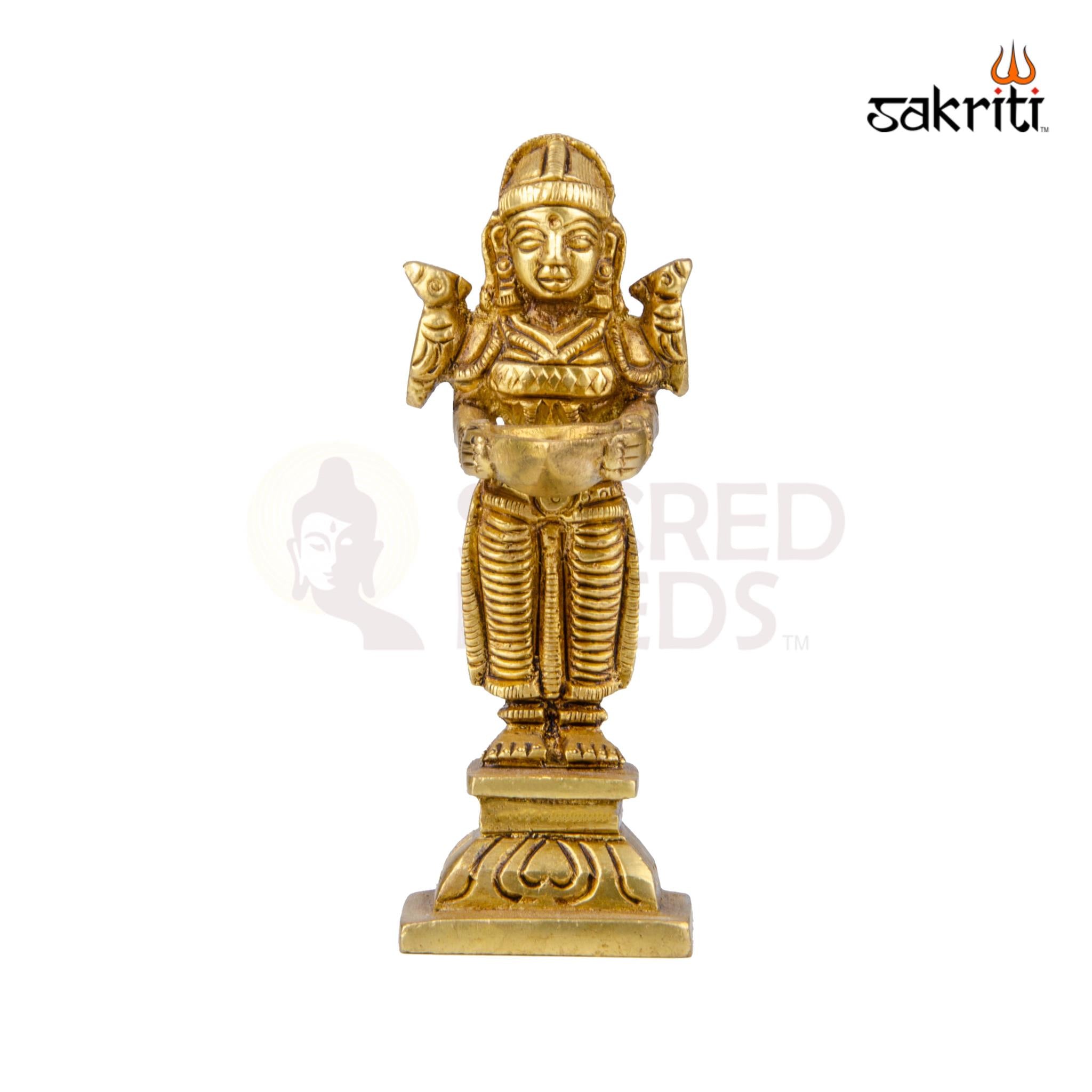 Brass Paavai Vilakku – 4.3 Inch Height | Traditional Brass Lady Lamp for Temple & Diwali Decor